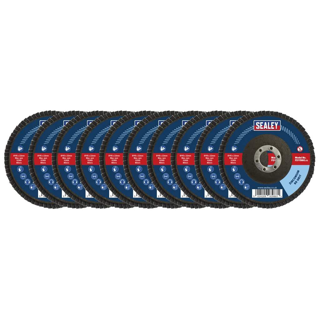 115mm Zirconium Flap Discs Assorted Grit 22mm Bore - Pack of 10